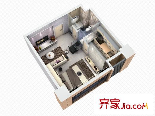 夢(mèng)世界LOMO中心一期1#樓都市白領(lǐng)F戶型 1室1廳1衛(wèi)1廚