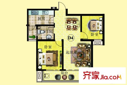 安泰誠(chéng)品4號(hào)樓標(biāo)準(zhǔn)層D4戶型 2室2廳1衛(wèi)1廚