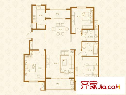 三箭匯福山莊?攬山5號樓04戶型 3室2廳2衛(wèi)1廚