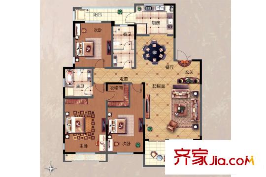 三箭匯福山莊?攬山26#四層162平戶型圖 3室2廳2衛(wèi)1廚