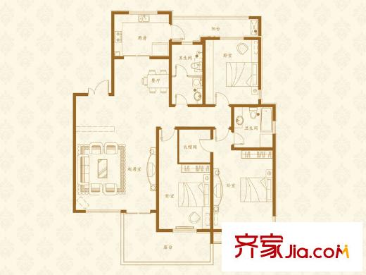 三箭匯福山莊?攬山23號樓08戶型 3室2廳2衛(wèi)1廚