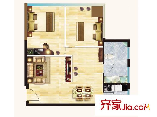 和信SOHO1#樓標(biāo)準(zhǔn)層1戶型 2室1廳1衛(wèi)1廚