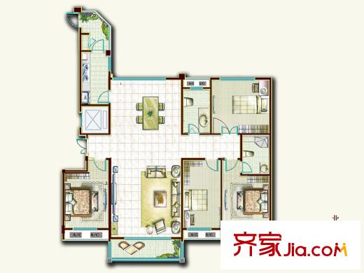 東方天澍花園E戶型圖 4室2廳2衛(wèi)1廚