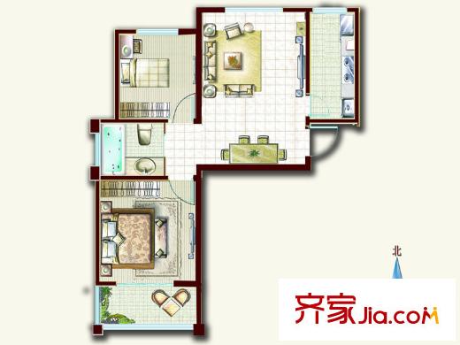東方天澍花園A戶型圖 2室2廳1衛(wèi)1廚
