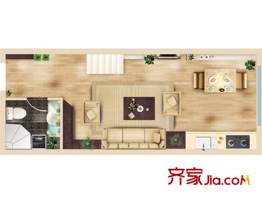 鳳凰SOHO1#2#3#4#樓標(biāo)準(zhǔn)層下層戶型圖(橫版) 1室1廳1衛(wèi)1廚
