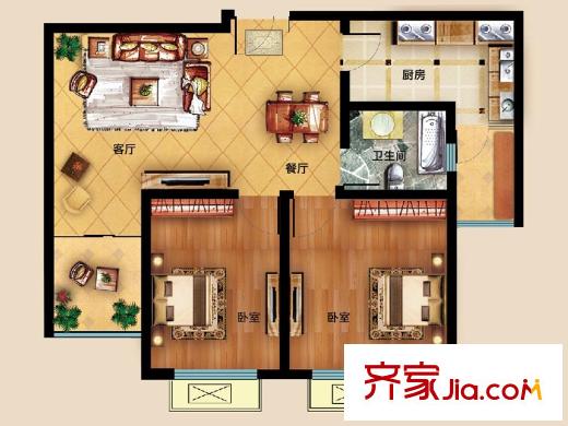 原山官邸18、19號(hào)樓標(biāo)準(zhǔn)層H洋房戶型 2室2廳1衛(wèi)1廚