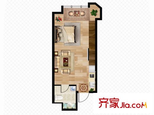 夢世界LOMO中心一期1#樓風尚新貴D戶型 1室1廳1衛(wèi)1廚