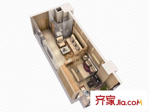 夢世界LOMO中心一期1#樓領尚經典C戶型 1室1廳1衛(wèi)1廚