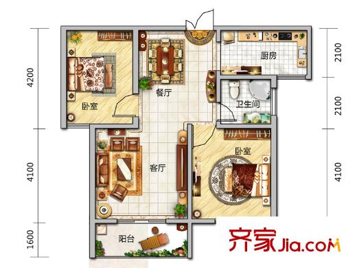實力粼湖居二期12#樓標(biāo)準(zhǔn)層A2戶型 2室2廳1衛(wèi)1廚