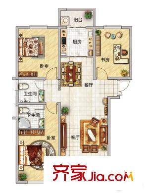實力粼湖居三期16#樓標(biāo)準(zhǔn)層A戶型 3室2廳2衛(wèi)1廚