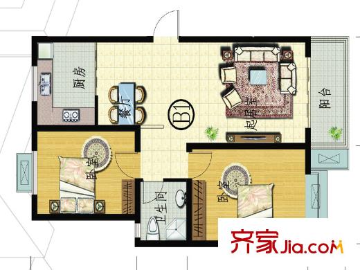 安泰誠(chéng)品2號(hào)樓標(biāo)準(zhǔn)層B1戶型 2室2廳1衛(wèi)1廚