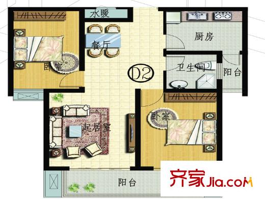 安泰誠(chéng)品3號(hào)樓標(biāo)準(zhǔn)層D2戶型 2室2廳1衛(wèi)1廚