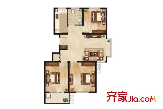 怡景園一期1#、2#、3#樓標(biāo)準(zhǔn)層2戶型 3室2廳1衛(wèi)1廚