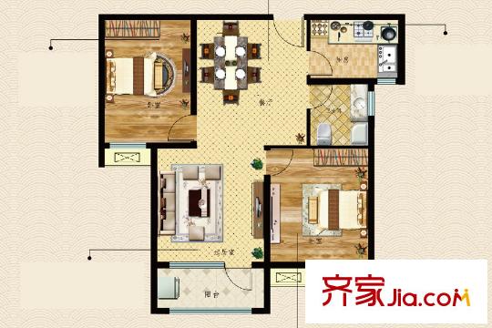 榮寶御園1、2號(hào)樓傾城美居戶型 2室2廳1衛(wèi)1廚