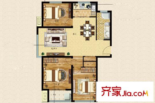 榮寶御園1、2號(hào)樓觀瀾逸居戶型 3室2廳1衛(wèi)1廚
