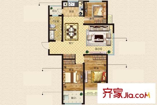 榮寶御園4號(hào)樓浪漫逸居戶型 3室2廳1衛(wèi)1廚
