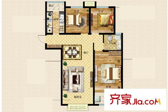 榮寶御園4號(hào)樓格調(diào)蘭庭戶型 3室2廳1衛(wèi)1廚
