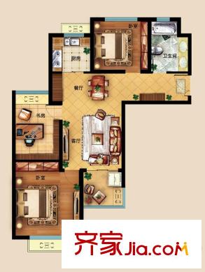原山官邸18、19、20號(hào)樓標(biāo)準(zhǔn)層H洋房戶型 3室2廳1衛(wèi)1廚