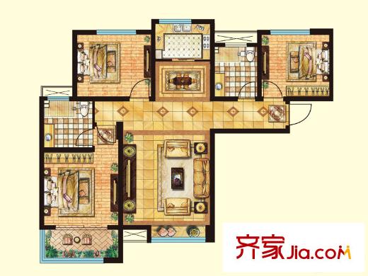 帝華鴻府一期1#、2#、3#、7#樓標(biāo)準(zhǔn)層A1戶型 3室2廳2衛(wèi)1廚