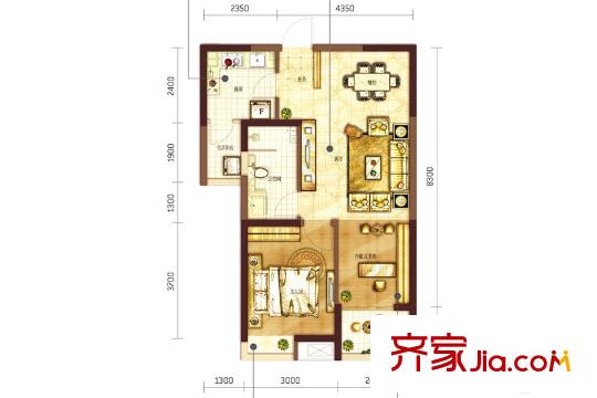 陽光100國際新城H3、H5號樓B1戶型 2室2廳1衛(wèi)1廚