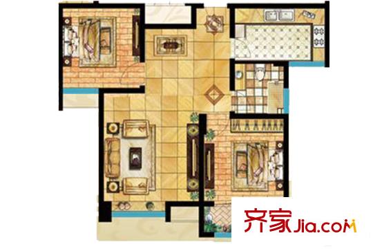 帝華鴻府6#樓戶型1 2室2廳1衛(wèi)1廚