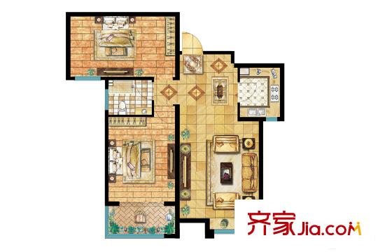 帝華鴻府10#樓90A戶型 2室2廳1衛(wèi)1廚