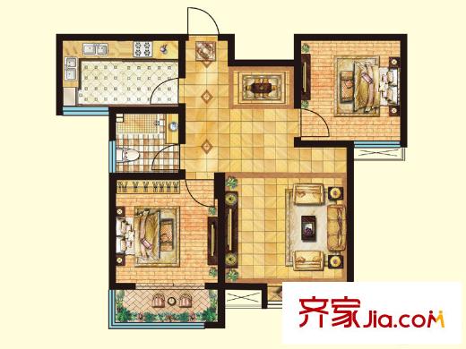 帝華鴻府一期6#、7#樓標準層B2戶型 2室2廳1衛(wèi)1廚