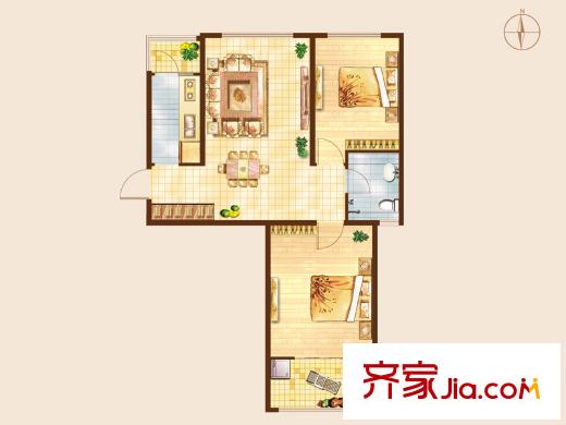 知山雅筑1號(hào)樓標(biāo)準(zhǔn)層A3戶型 2室2廳1衛(wèi)1廚
