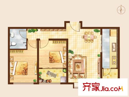 知山雅筑1號(hào)樓標(biāo)準(zhǔn)層A2戶型 2室2廳1衛(wèi)1廚