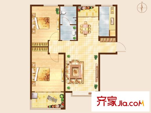 知山雅筑4號(hào)樓標(biāo)準(zhǔn)層B2戶型 2室2廳1衛(wèi)1廚
