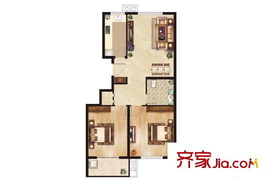 怡景園一期1#、2#、3#樓標(biāo)準(zhǔn)層1戶型 2室2廳1衛(wèi)1廚