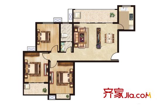 怡景園3#樓戶型2 3室2廳1衛(wèi)1廚