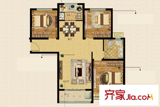 榮寶御園1、2號(hào)樓傾城美居戶型 3室2廳1衛(wèi)1廚