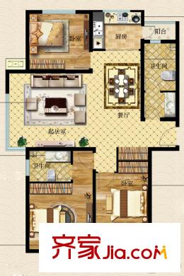 榮寶御園4號(hào)樓世家風(fēng)尚戶型 3室2廳2衛(wèi)1廚