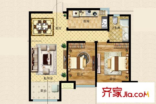榮寶御園4號(hào)樓雅室風(fēng)情戶型 2室2廳1衛(wèi)1廚