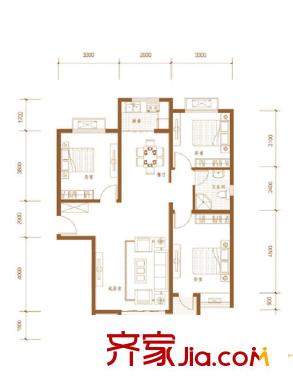 榮寶御園3號(hào)樓標(biāo)準(zhǔn)層F戶型 3室2廳1衛(wèi)1廚