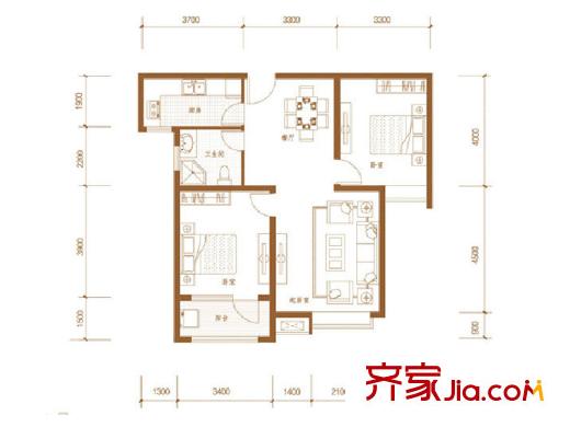 榮寶御園3號(hào)樓標(biāo)準(zhǔn)層E戶型 2室2廳1衛(wèi)1廚