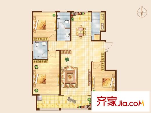 知山雅筑7#樓標(biāo)準(zhǔn)層A6戶型 3室2廳2衛(wèi)1廚
