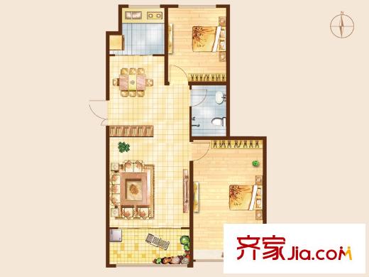 知山雅筑7#樓標(biāo)準(zhǔn)層C戶型 2室2廳1衛(wèi)1廚