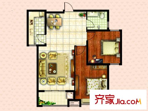 恒生望山3號樓標準層D1戶型 2室2廳1衛(wèi)1廚
