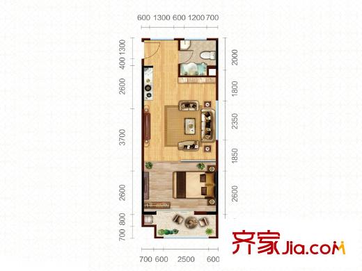 恒生望山4號樓公寓C戶型 1室1廳1衛(wèi)1廚