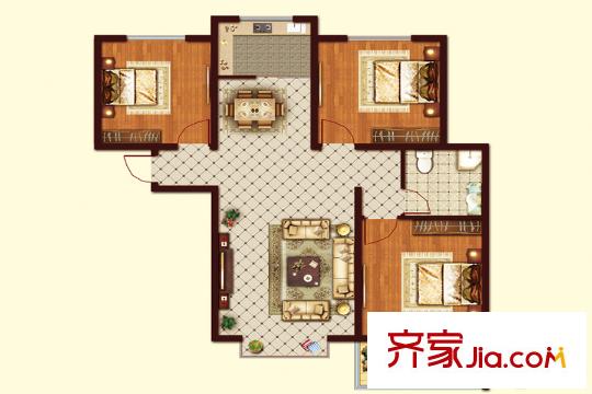 帝華北岸新城2#樓戶型3 3室2廳1衛(wèi)1廚