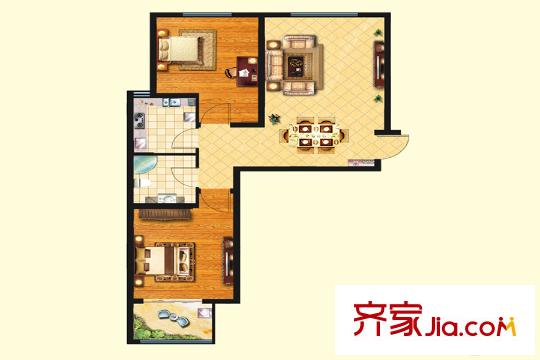 帝華北岸新城18#樓戶型2 2室2廳1衛(wèi)1廚