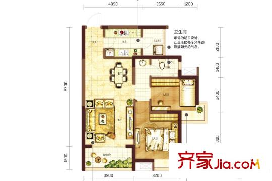 陽光100國際新城H3、H5號樓B2戶型 2室2廳1衛(wèi)1廚