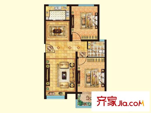 帝華鴻府一期8#樓標準層C1戶型 2室2廳1衛(wèi)1廚