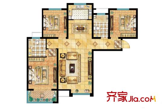 帝華鴻府10#樓120A戶型 3室2廳2衛(wèi)1廚