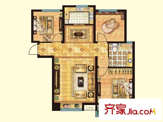 帝華鴻府一期1#2#3#6#8#樓標(biāo)準(zhǔn)層A2戶型 3室2廳1衛(wèi)1廚