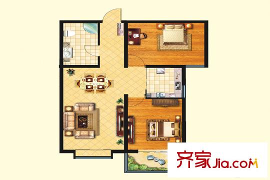 帝華北岸新城18#樓戶型1 2室2廳1衛(wèi)1廚