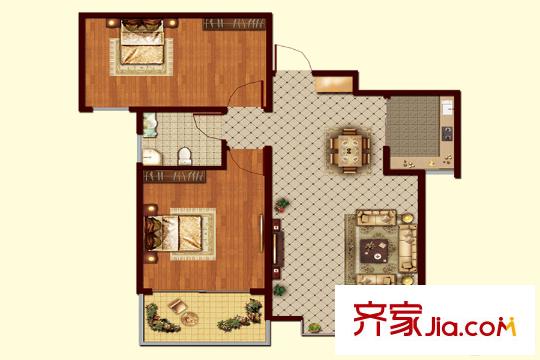 帝華北岸新城2#樓戶型2 2室2廳1衛(wèi)1廚
