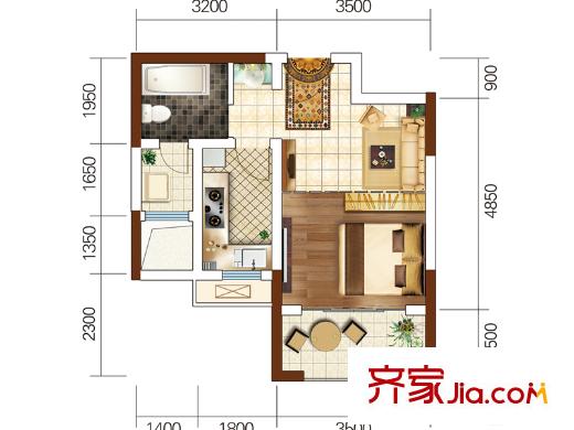 中建長(zhǎng)清湖二期45#樓標(biāo)準(zhǔn)層A戶型 1室1廳1衛(wèi)